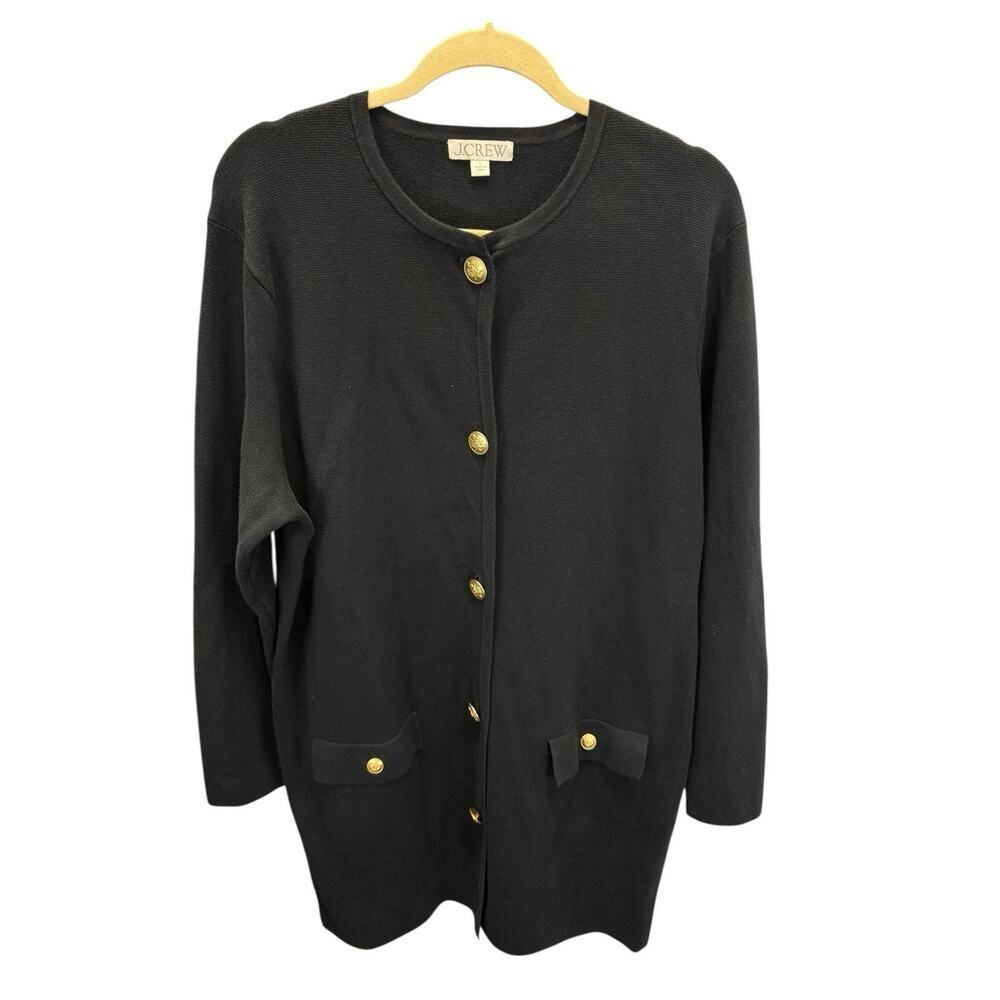 J.Crew Long Giselle Sweater Dress Black Gold Button Knit Collared Look L - Picture 3 of 8